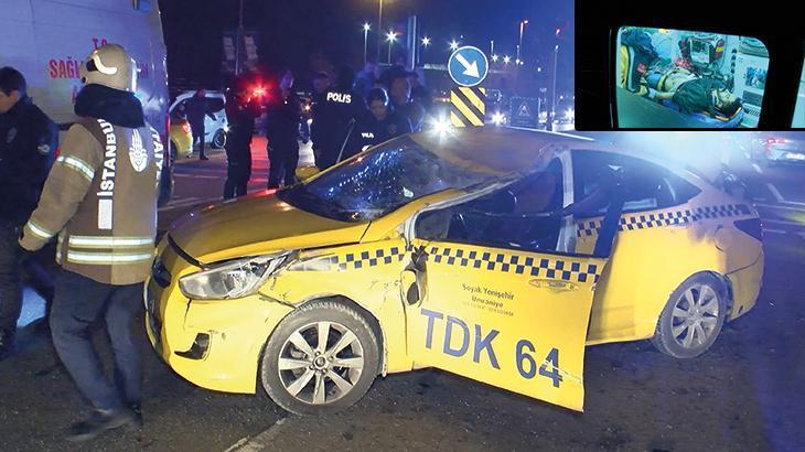 Pendik’te kontrolden çıkan taksi takla attı