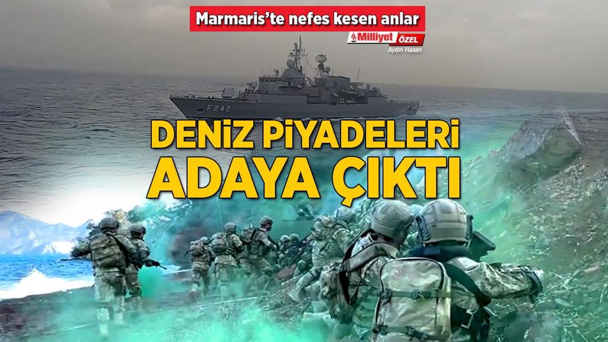 Marmaris açıklarında nefes kesen anlar! Deniz piyadeleri adaya çıktı