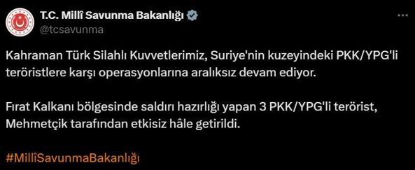 Fırat Kalkanı bölgesine saldırı hazırlığındaki PKK'lılara operasyon