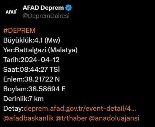 Malatya'da 4.1'lik deprem! AFAD verileri paylaştı