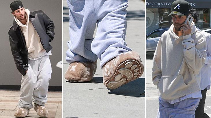 Justin Bieber’ın ilginç kombini! İki eşofmanı üst üste giydi, terlikle yemeğe gitti